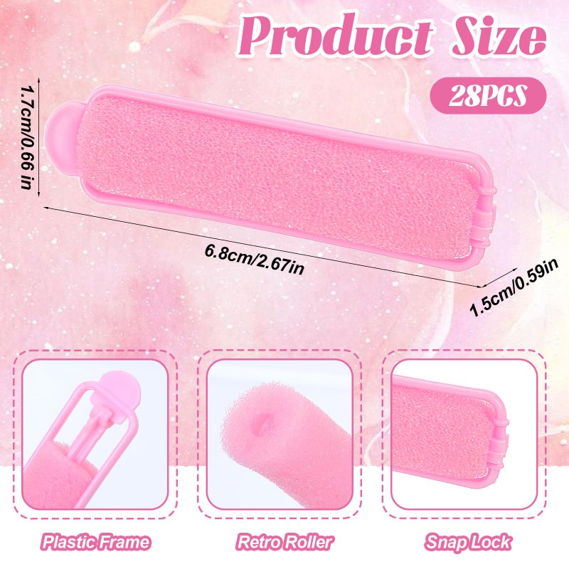 oruola بكرات شعر إسفنجية من أورولا، 28 قطعة، للنساء، بكرات شعر إسفنجية مقاس 2.67 بوصة، بكرات إسفنجية وردية اللون بدون حرارة لتصفيف الشعر الطويل والقصير، للسيدات والأطفال - Image 3